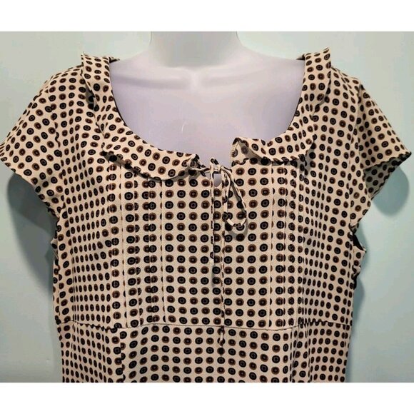 Emma James Beige Brown Dot Flutter Sleeve Cottagecore Midi Dress Sz 14 - Picture 2 of 7